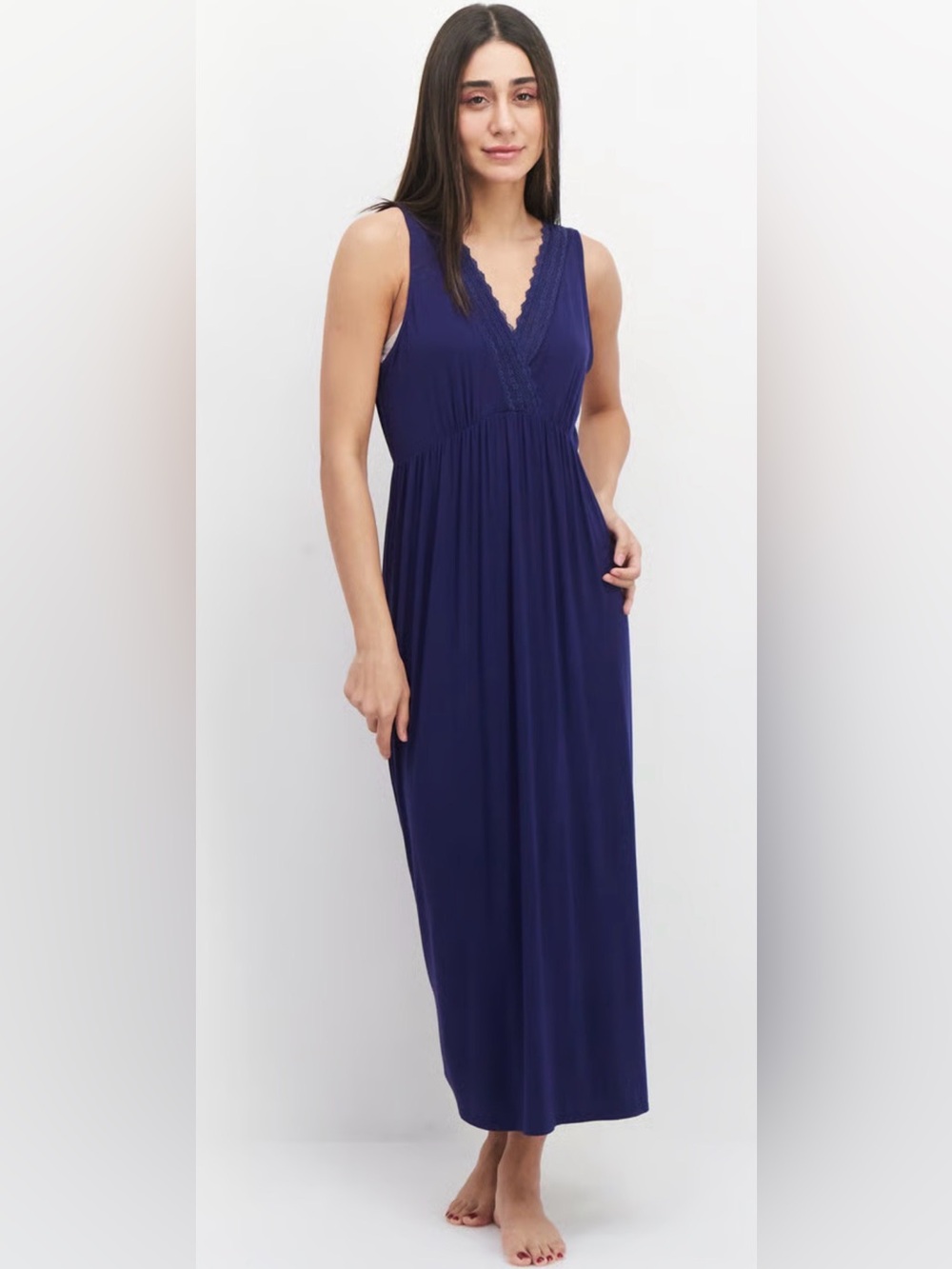 Charter Club Navy Lace-Trim V-Neck Maxi Chemise